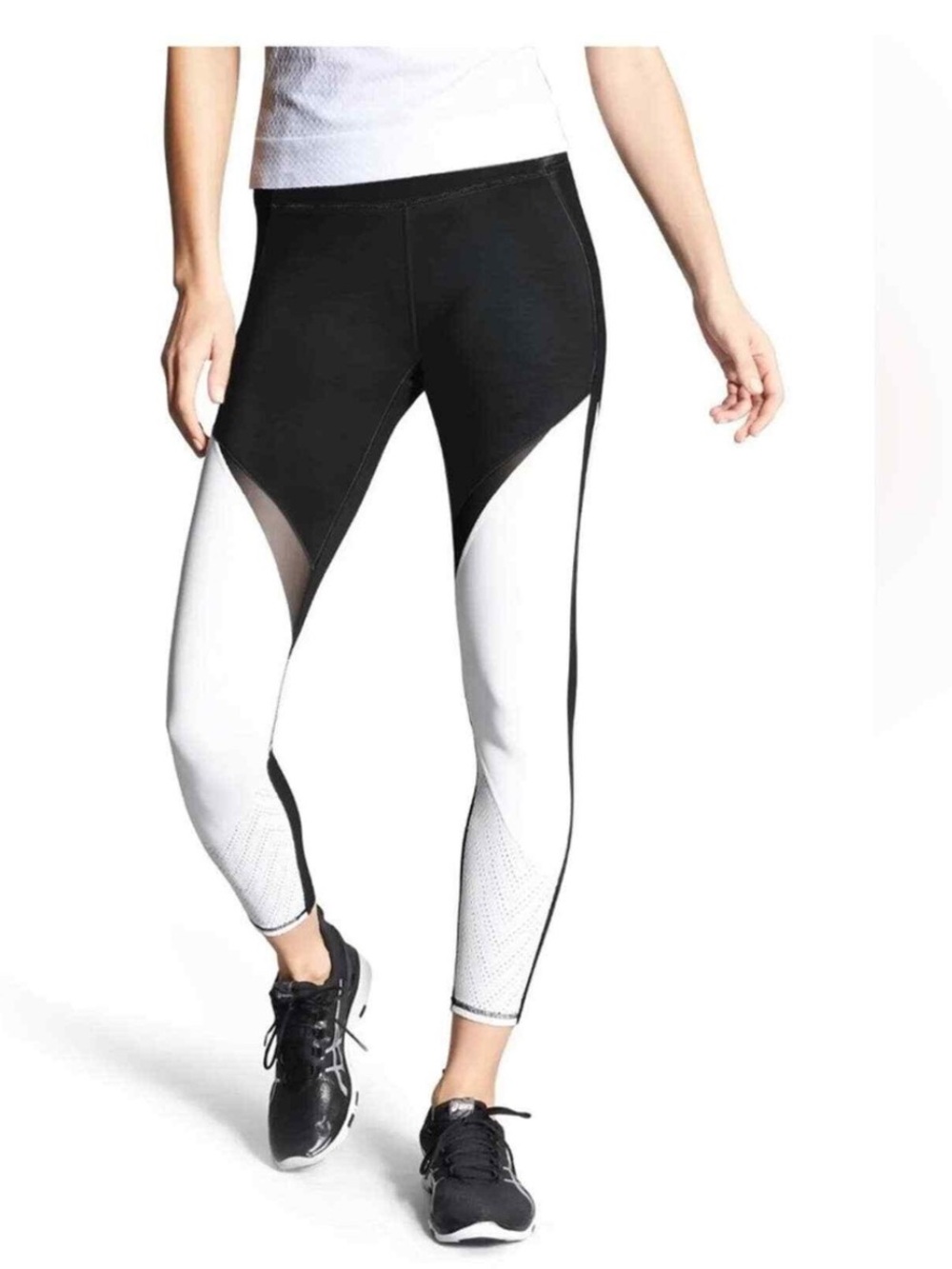 Athleta color block mesh laser cut leggings size small gym workout activewear